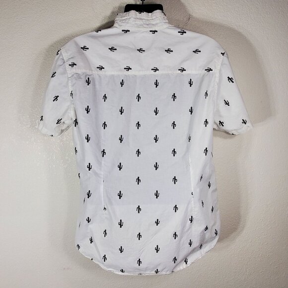 Carbon Mens Large White Saguaro Cactus Print Short-Sleeve Button-Up Shirt Cotton - Picture 8 of 9
